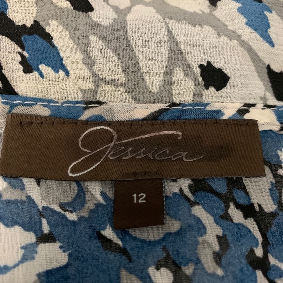 Jessica Leopard Blue Black and white Long Sleeves  Blouse Siz 12 - Picture 6 of 7